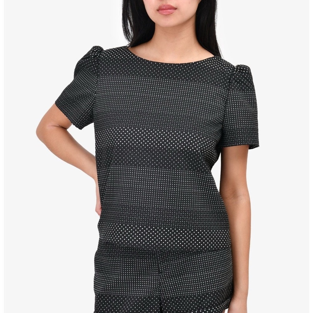 Alice + Olivia Black White Polka Dots Puffed Sleeves Cropped Top Blouse
